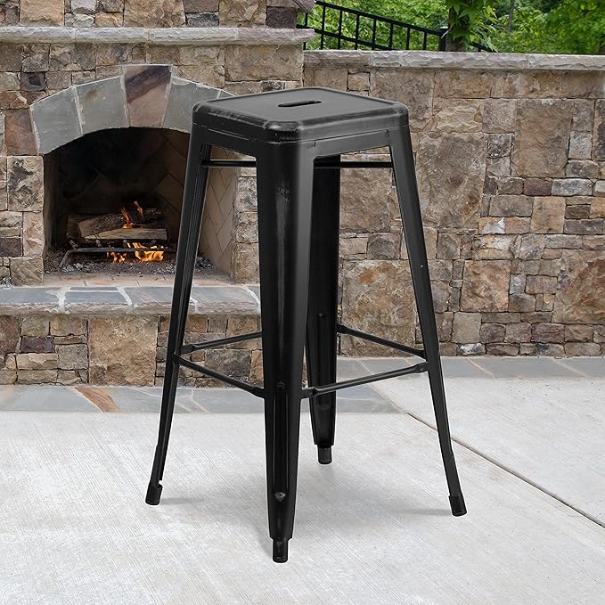 Flash Furniture Kai Commercial Grade 4 Pack 30" High Backless Distressed Black - Image 2