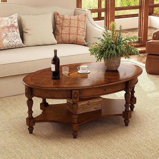 PADMA HOUSE Traditional Wood Oval Coffee Table by PADMAHOUSE