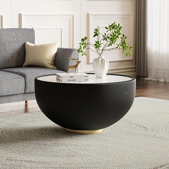 SSLine Bowl-Shape Coffee Table Set of 2 Modern Sintered Stone Top Nesting - Image 3
