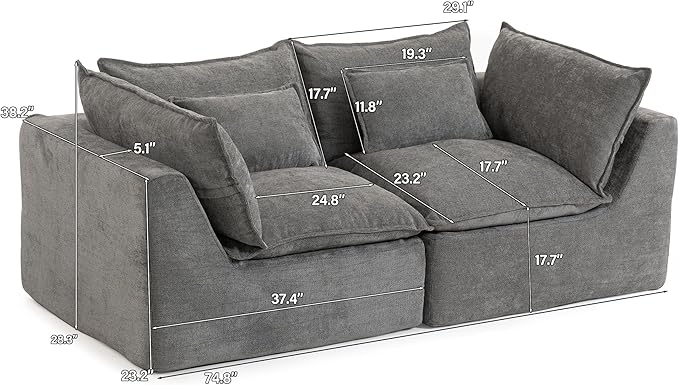 Boneless Loveseat Couch Sectional Cloud Couch Oversized Modular Sectional Sofa - Image 2