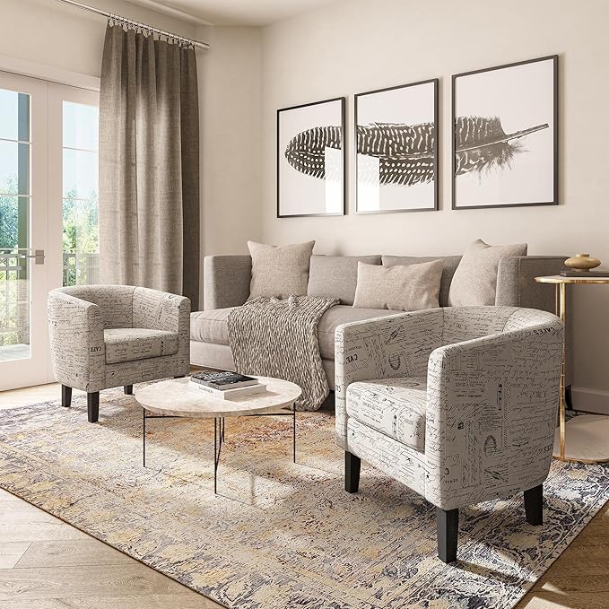 BELLEZE Accent Barrel Chair, Linen Round Chair Club Tub Sofa Corner Chair - Image 5