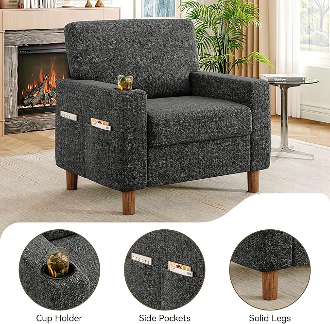 Mid Century Modern Accent Chair, Chenille Comfy Living Room Arm Chairs - Image 4