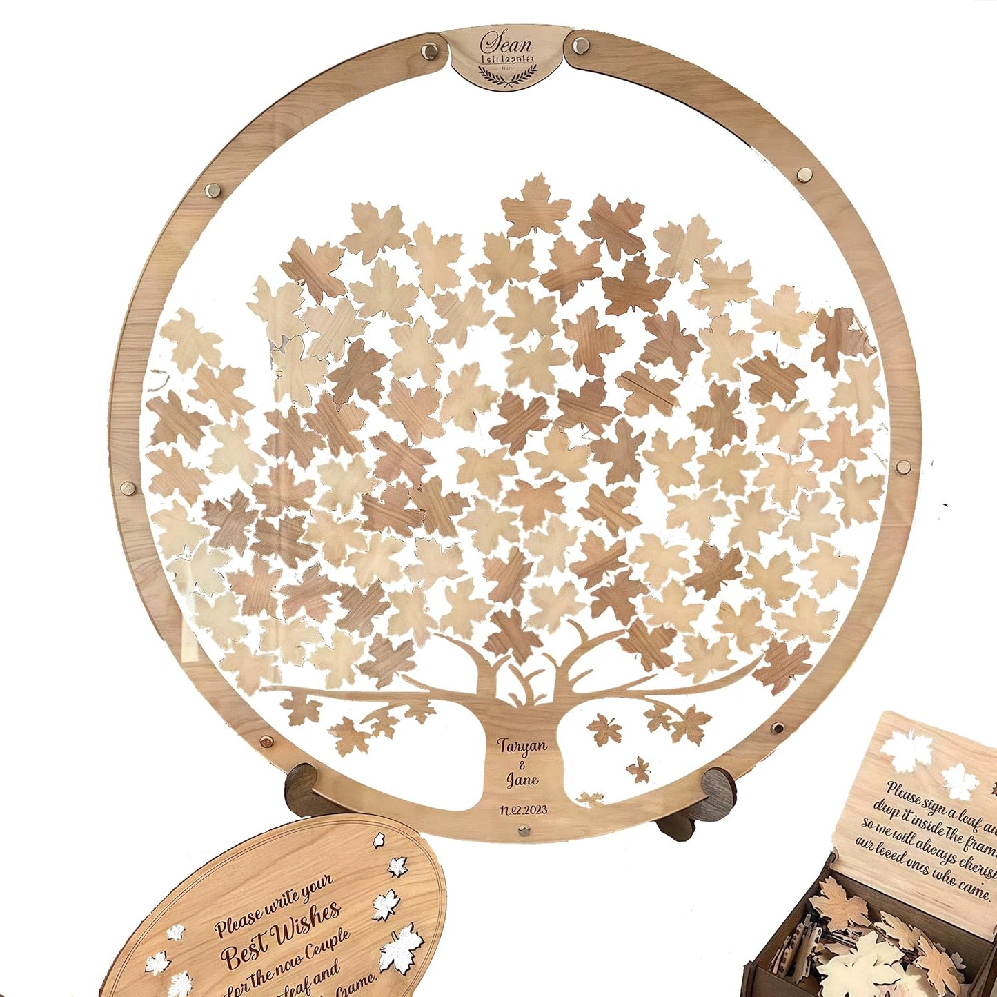 Personalized Wedding Guest Book Alternative - Wooden Leaf Guest Book Wedding, Personalized Wedding Reception, Custom Wooden GuestBook, Stereoscopic Tree Guest Book