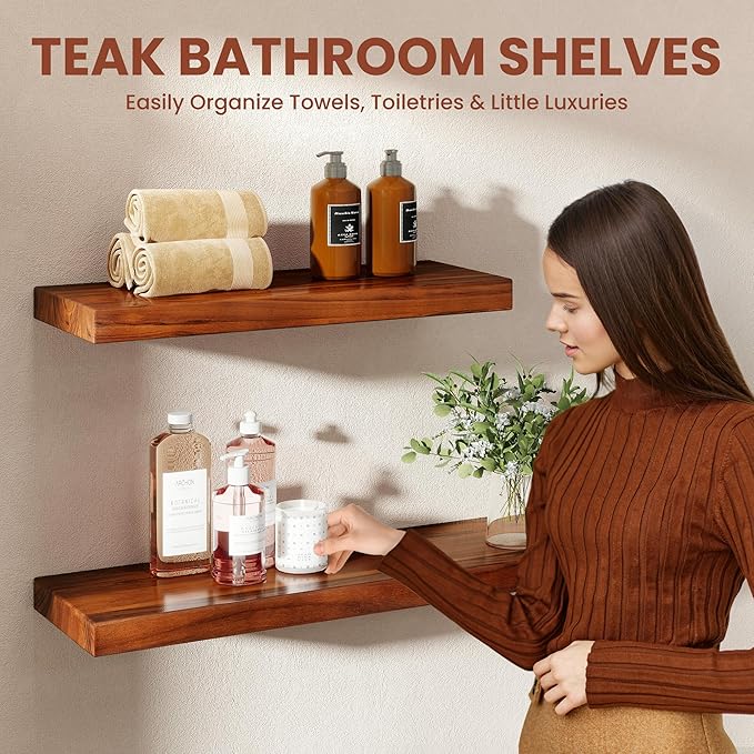 36 Inch Teak Floating Shelves Set of 2 - Image 6