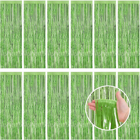 Light Green Fringe Curtain Party Streamers, 12 Pack 3.3ft x 8.2 ft Foil Curtain Backdrop Tinsel Foil Fringe Curtains Photo Booth Backdrop Streamer for Birthday, Wedding, Baby Shower, Disco Party