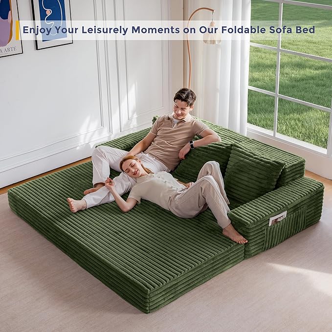 MAXYOYO Loveseat Sofa Bed, Striped Faux Fur Foldable Floor Sofa Couch in A Box - Image 8