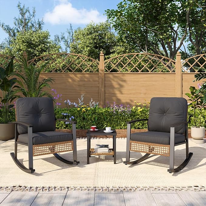 Aoxun 3-Piece Outdoor Rocking Bistro Set, Patio Furniture Set - Image 7