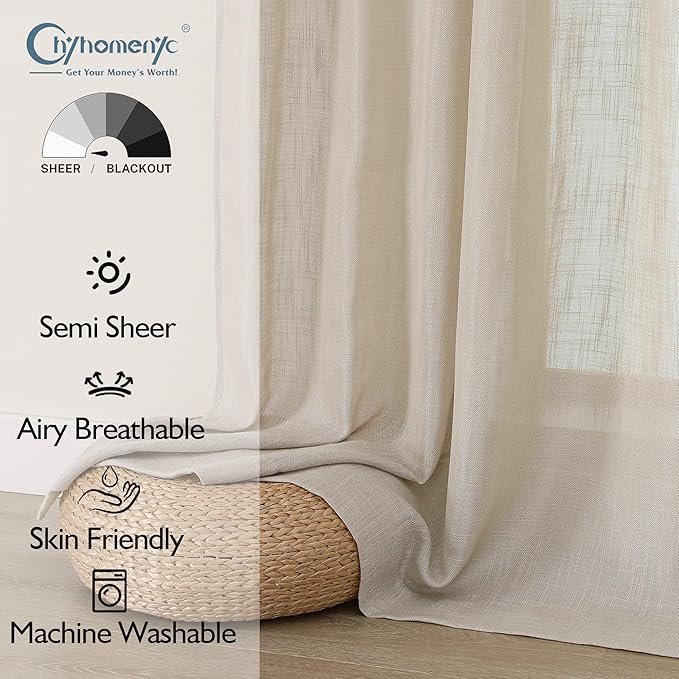 Chyhomenyc Extra Long Semi Sheer Curtains 108 Inches Long 2 Panels Set - Image 2