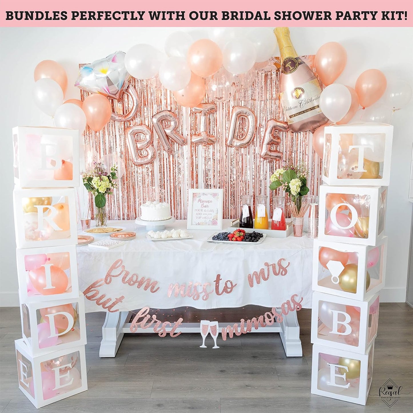 96 PC Bridal Shower Decorations Balloon Boxes White- Transparent Block with BRIDE TO BE + GROOM + A - Z Letters and 40 Balloons- Engagement Bachelorette Parties Weddings Centerpieces Photo Booth Props