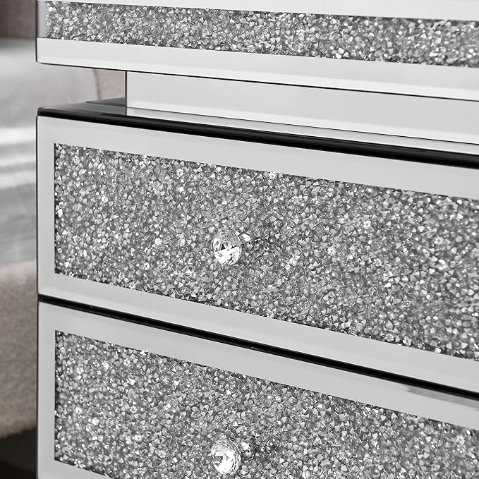 Mirrored Nightstand with 3 Drawers, Mirror End Table, Modern Bedside Table - Image 7
