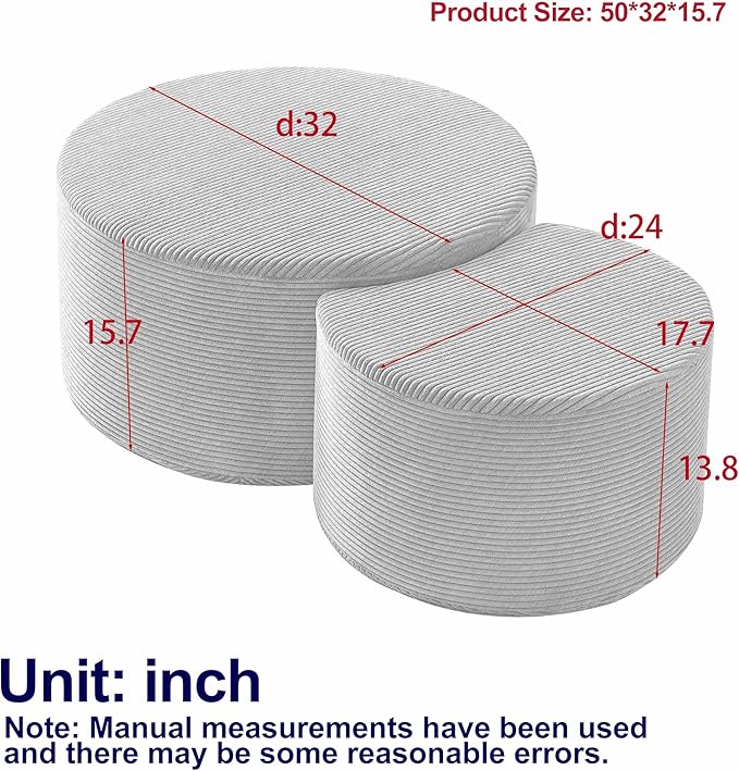 49.7'' Foam Round Nesting Coffee Table Set of 2, Modern Upholstered Side End - Image 2