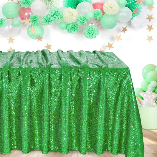 QueenDream Sequin Tablecloth - Green Party Tablecloth 90x156 Inch Green Glitter Table Cloth Sequin Fabric for Birthday Birdal Baby Shower Wedding