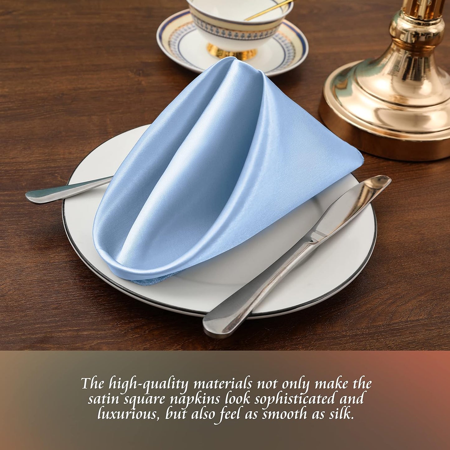 Manyshofu 50 Pieces Baby Blue Satin Napkins - 12x12 Inches Cloth Napkins, Square Satin Fabric Napkin Set - Elegant & Smooth Table Napkins for Wedding Dinner Party Lunch Banquet Restaurant Decoration