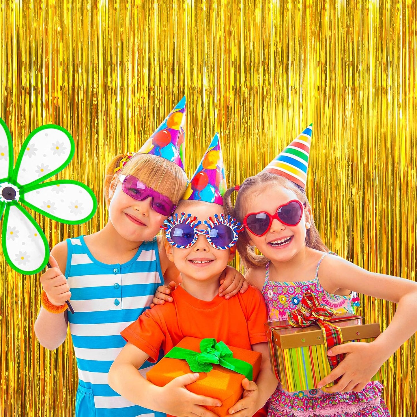 BTSD-home Gold Foil Fringe Curtain, Metallic Photo Booth Backdrop Tinsel Door Curtains for Wedding Birthday Bridal Shower Baby Shower Bachelorette Christmas Party Decorations(4 Pack, 8ft x 3ft)