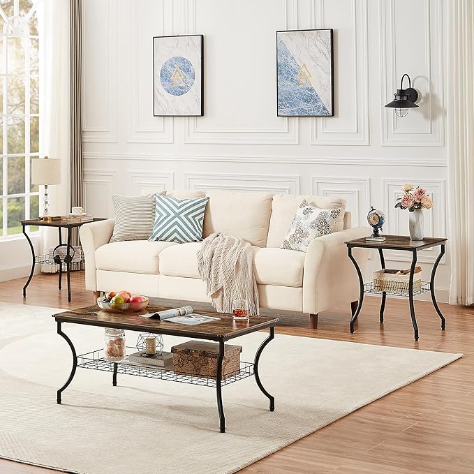 VECELO 3 Pieces Living Room Table Sets, Coffee and End Tables - Image 7