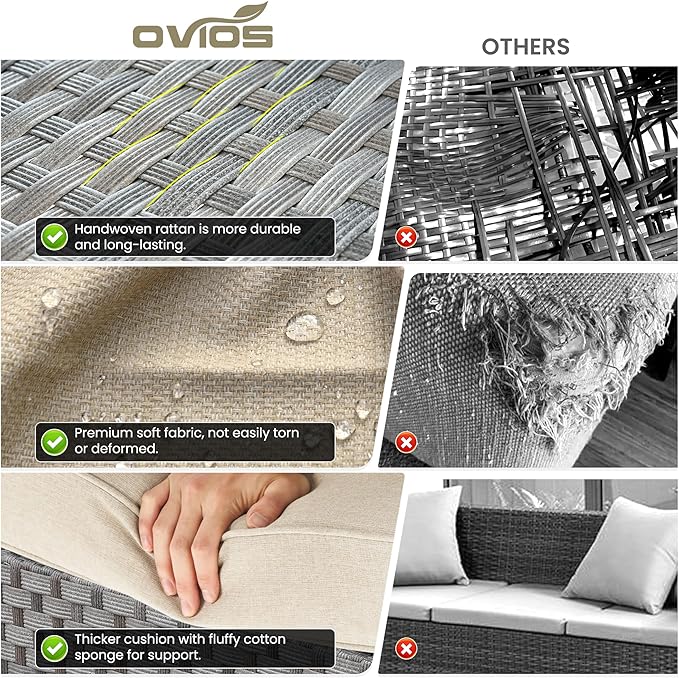 ovios 12 Pieces Patio Furniture Set, Outdoor Wicker Sectional Sofa - Image 7