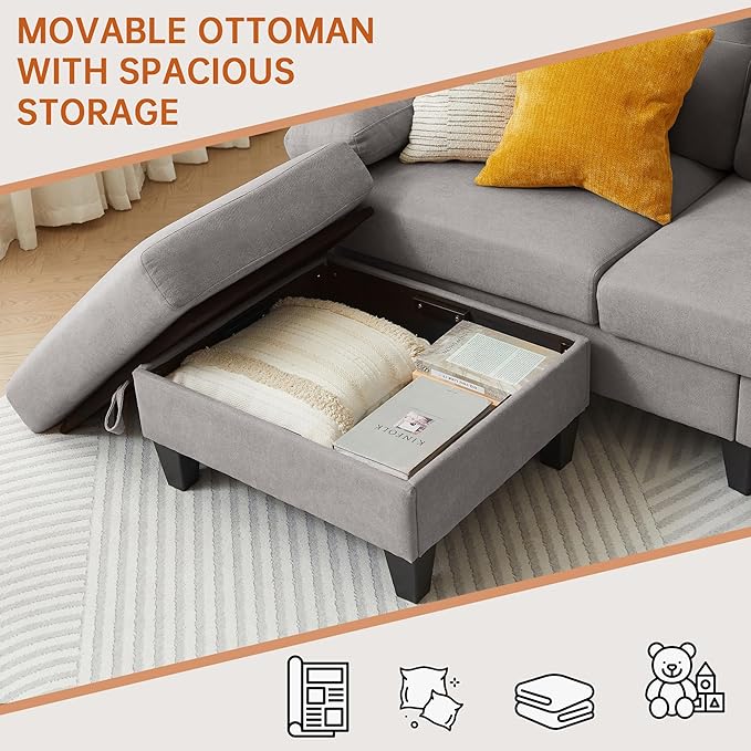 84" Convertible Sectional Sofa Set, 3 Seat L Shaped Couch - Image 5