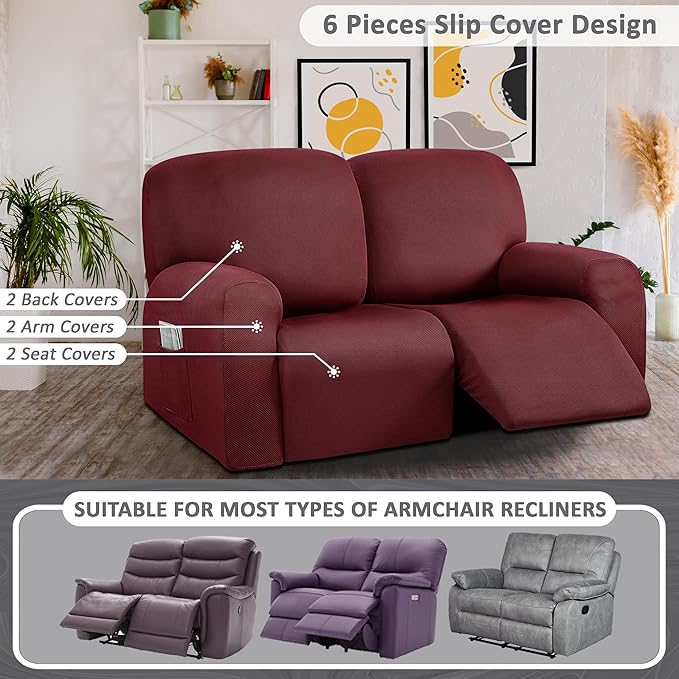 ULTICOR Reclining Loveseat Slipcover, 6-Piece Yarn Dyed Loveseat Reclining Sofa - Image 5