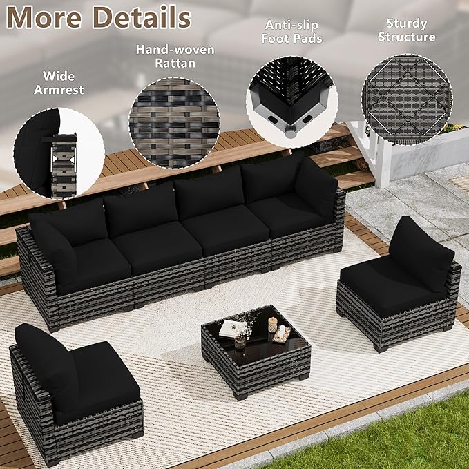 LOUVIXA 7 Piece Outdoor Patio Furniture Set, Outdoor Sectional Sofa, Wicker - Image 4