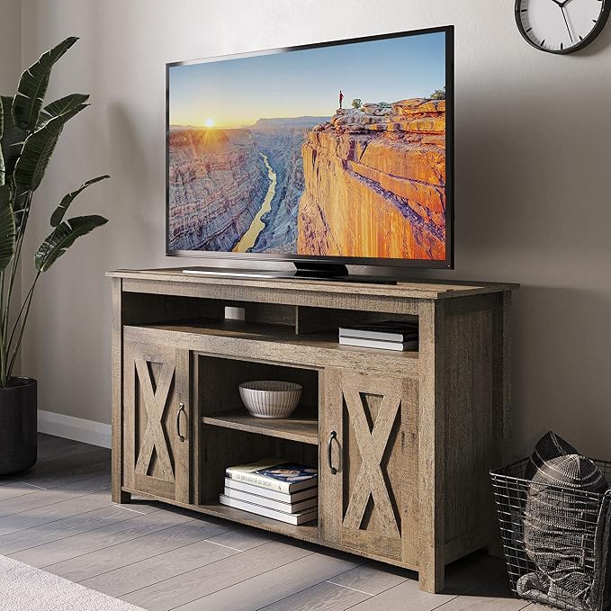BELLEZE Modern 48 Inch Barn Door Wood TV Stand & Media Entertainment Center - Image 2