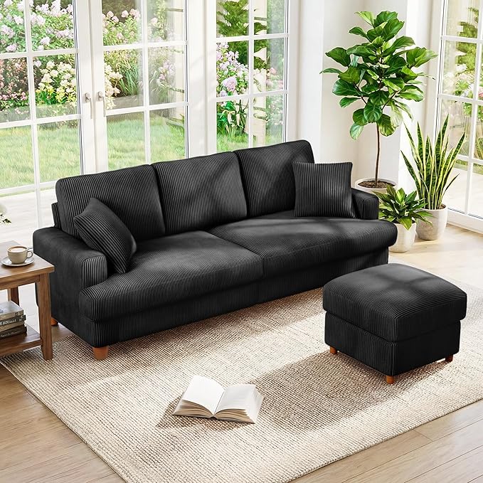 87" L shape Corduroy Couch, Sofa No Tool Assembly, Comfy Couches by Kidirect