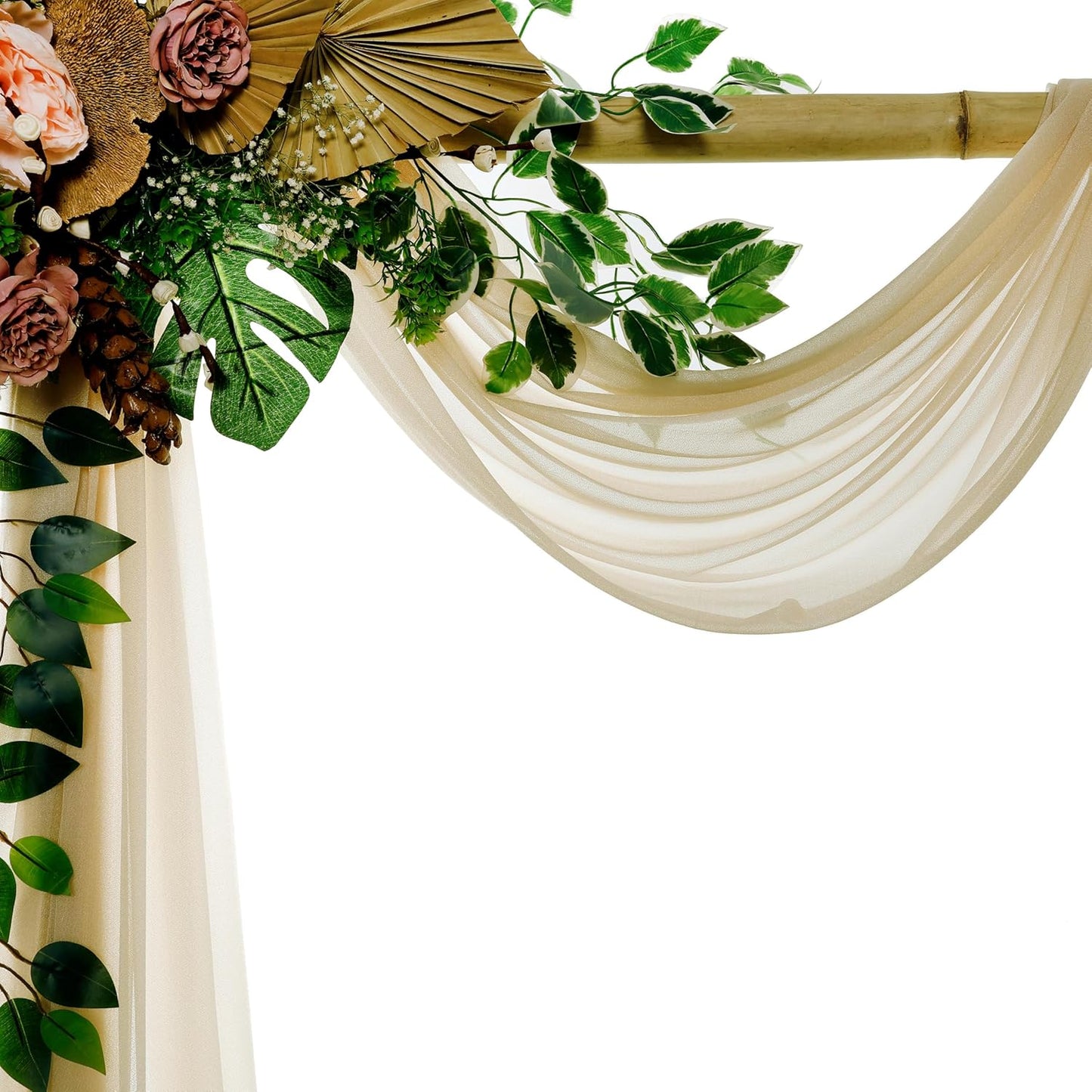 VDS Pack of 2 Panel (30 Inch X 30 Feet) Wedding Arch Draping Fabric Sheer Chiffon Fabric Drapery for Wedding Ceremony Reception Swag Backdrop Canopy Chuppah ARBO Altars Decoration (Champagne)