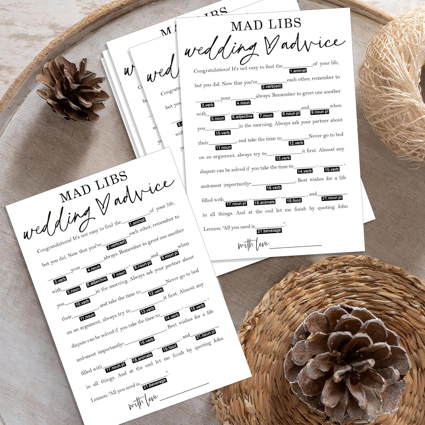 Wedding Advice Cards - Advice and Wishes for the Newlyweds Mr and Mrs Bride & Groom Perfect for Bridal Shower Wedding Games and Guest Book Alternative Pack of 25 Minimalist White 5x7 Inch Cards - A08