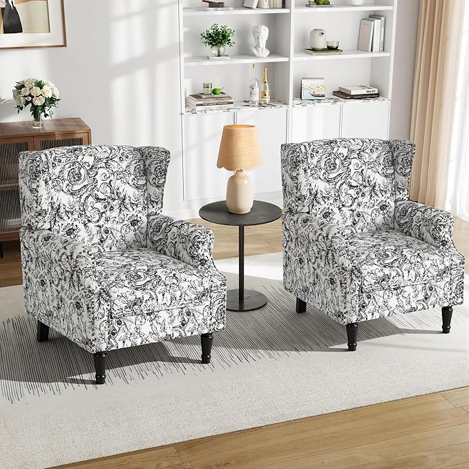 Pia Ricco Set of 2 Floral Accent Chairs, High Back Upholstered Armchairs by PiaRicco