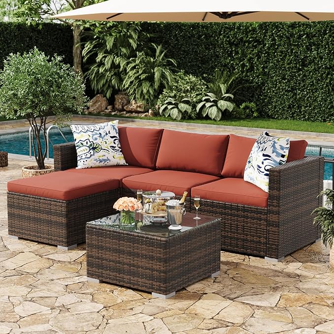 5-Piece Outdoor Sectional Sofa Set, All-Weather PE Rattan Patio Furniture by Unknown