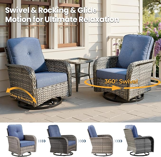 Weaxty Outdoor Swivel Rocker Patio Chairs, 3 Pieces Patio Furniture Set - Image 3