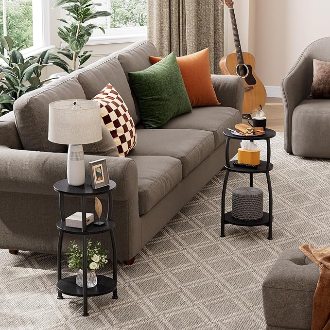 Small Round Side Table, 3-Tier End Table - Image 7