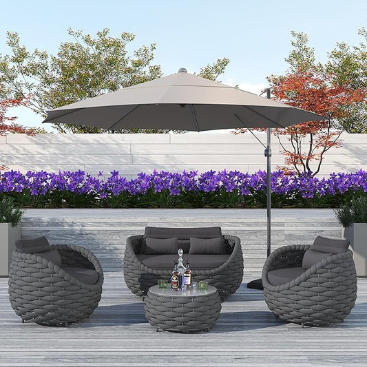 TWT Patio Furniture Sofa Set 4 Pieces Aluminum Outdoor Furniture w/27.8in by TWT