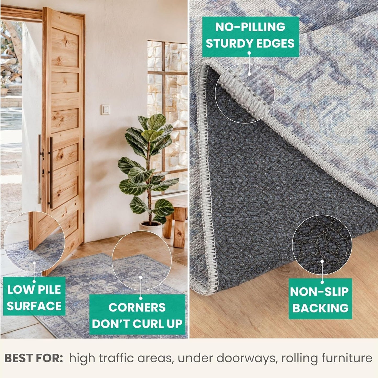 Bloom Rugs Washable Non-Slip 6' x 9' Rug - Blue/Sand Traditional Medallion Area Rug for Living Room, Bedroom, Dining Room, and Kitchen - Exact Size: 6' x 9'