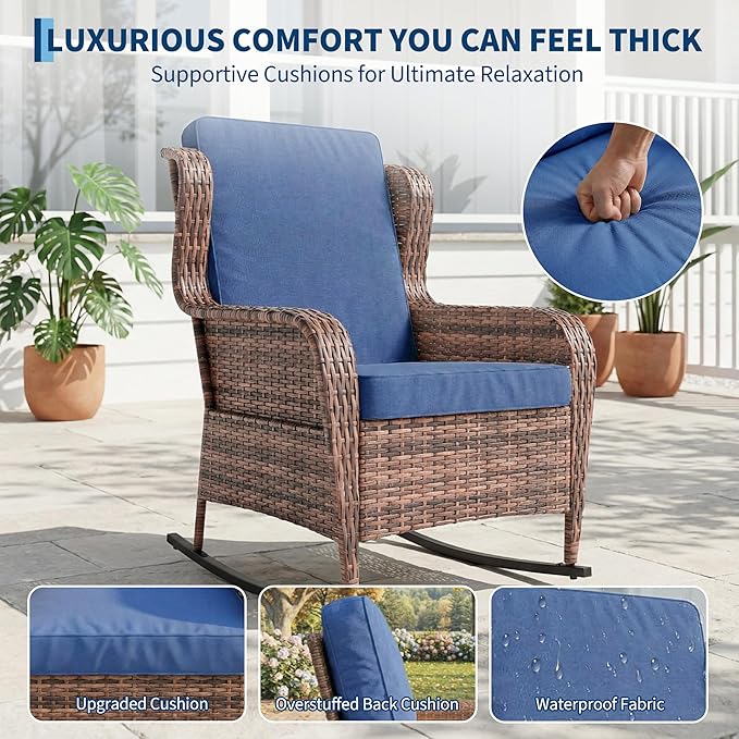 Patio Rocking Chair for Outdoor, Rattan Wicker Chair - Image 4