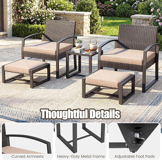 Tangkula 5 Pieces Wicker Patio Conversation Set, Outdoor PE Rattan Chair - Image 9