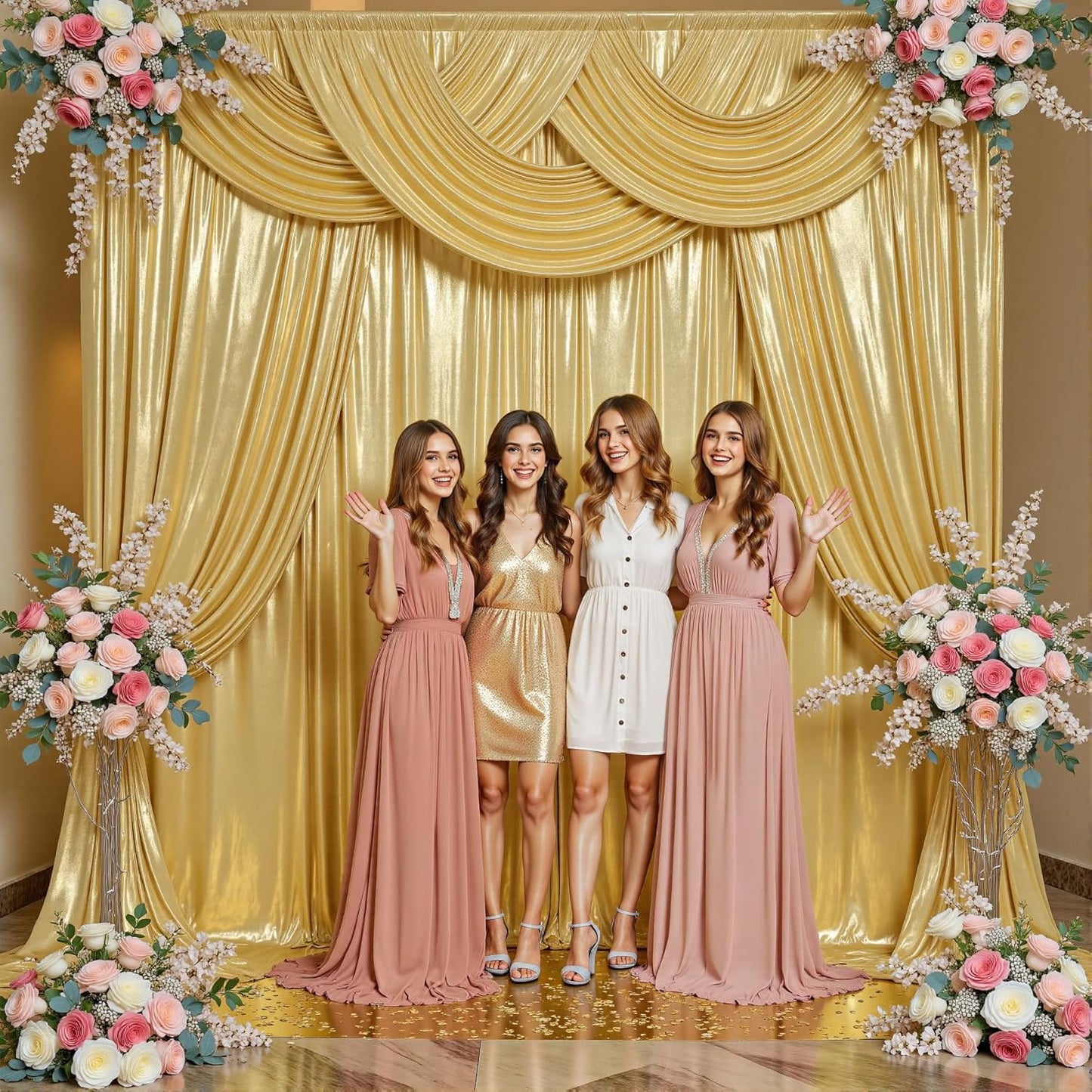 leegleri 30x10ft Thick Gold Glitter Backdrop Curtain Panels for Parties, Wrinkle Free Sparking Sequin Backdrop Drapes, 6 Panels 5x10ft Shimmer Photo Back Drop Cloth for Wedding Birthday Photography