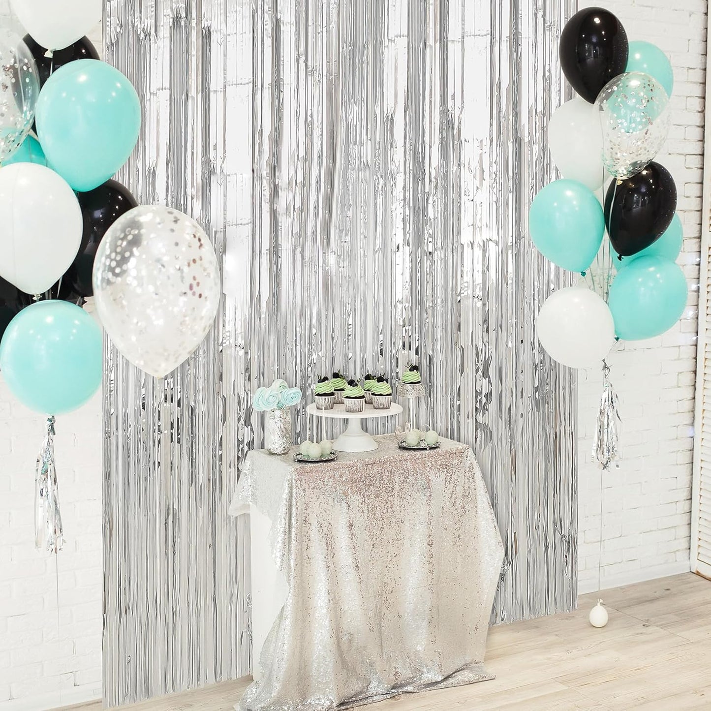 Crosize 7 Pack 3.3 x 9.9 ft Silver Foil Fringe Backdrop Curtain, Streamer Backdrop Curtains, Birthday Party Decorations, Tinsel Curtain for Parties, Galentines Decor, Preppy, Photo Booth