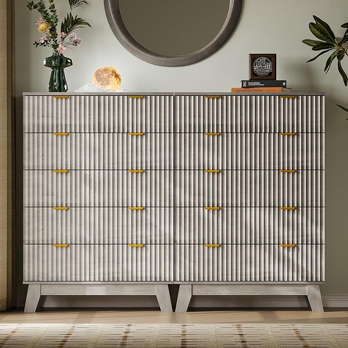 BORNOON 46" Tall Dresser for Bedroom, 6-Drawer Fluted Chest of Drawers - Image 7