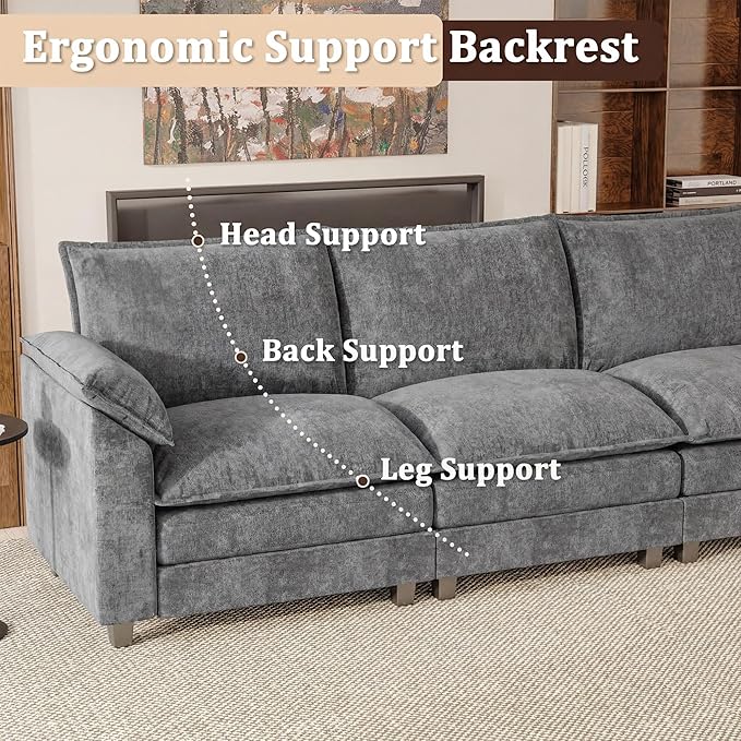 JUMMICO 159" Modular Sectional Chenille Couches Linear Sofa - Image 6