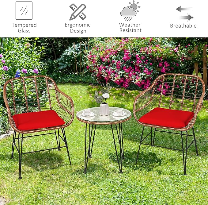 Tangkula 3 Pieces Patio Conversation Bistro Set, Outdoor Wicker Furniture - Image 9