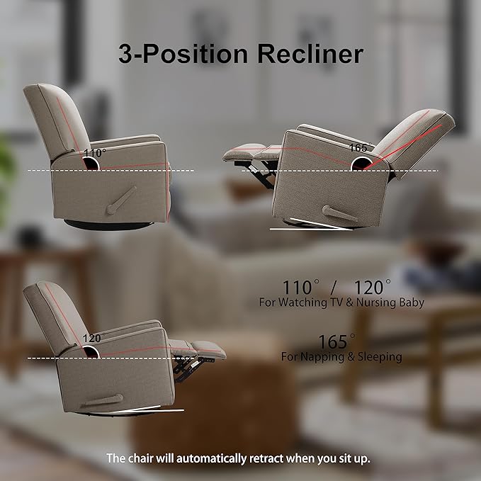 Harkawon Swivel Rocker Recliner Chair, Glider Rocker Recliner, Rocking Chair - Image 7