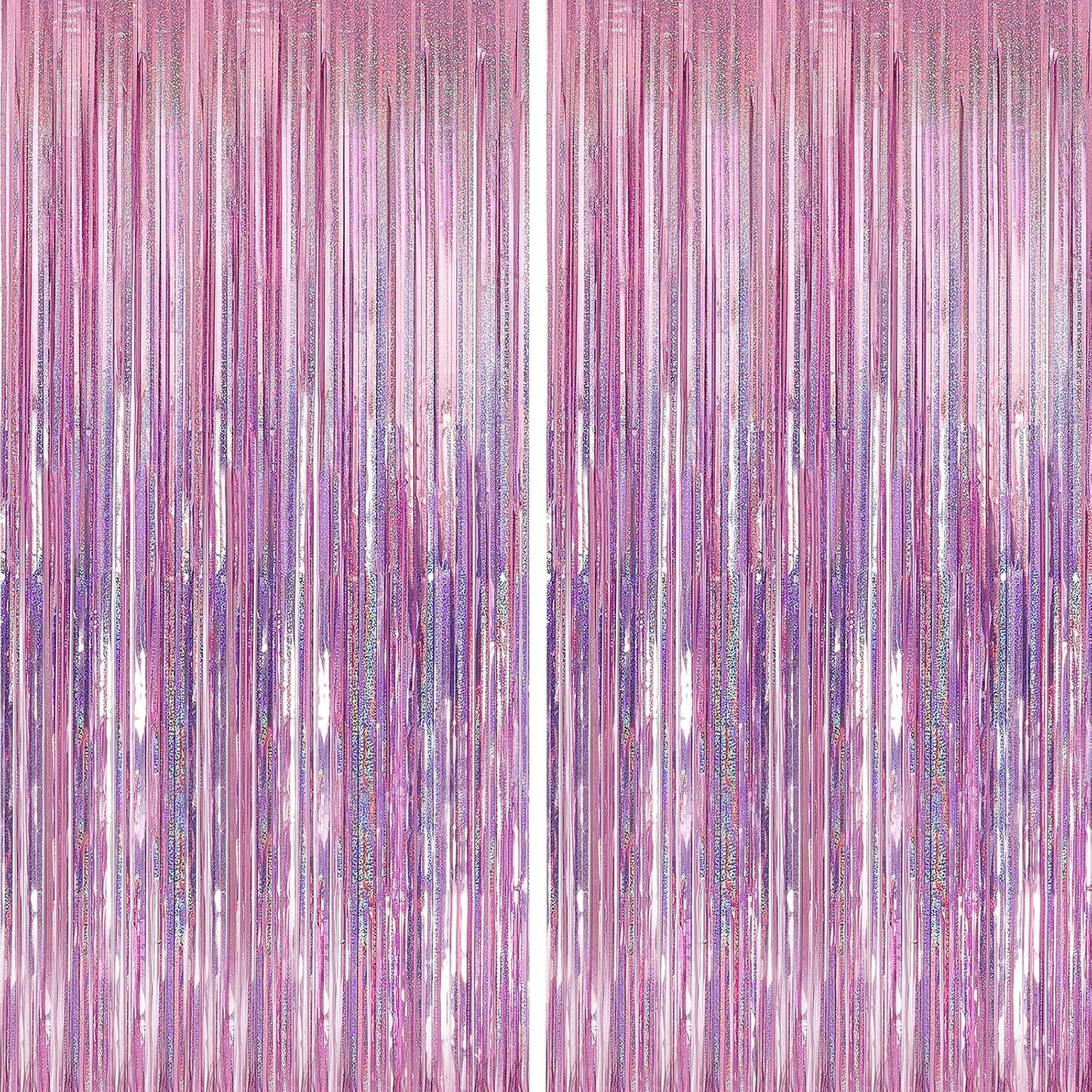 Crosize 2 Pack 3.3 x 9.9 ft Pink Foil Fringe Backdrop Curtain, Streamer Backdrop Curtains, Streamers Birthday Party Decorations, Tinsel Curtain for Parties, Galentines Decor, Preppy, Photo Booth