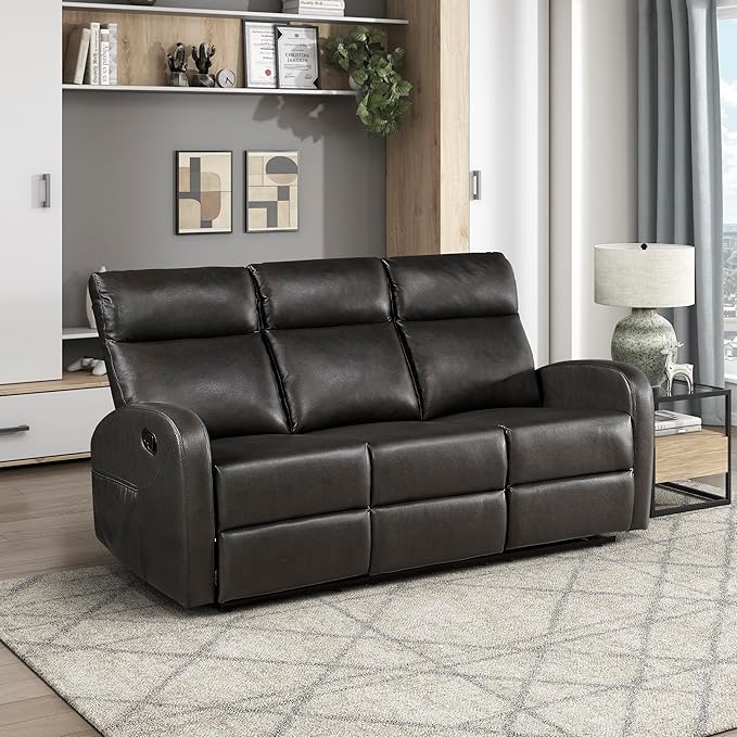 Lexicon Manual Reclining Sofa, Faux Leather Recliner Sofa, Wall Hugger by Lexicon