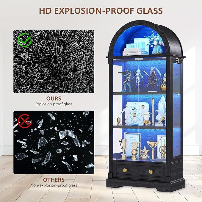 Black Curio Cabinet with Glass Doors, 4-Tier Display Case - Image 7