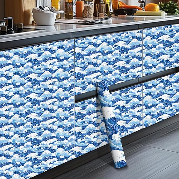 HOMETITUTE Ocean Blue Wave Pattern Wallpaper Peel and Stick Self Adhesive Vinyl - Image 5