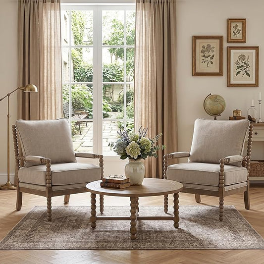 DUHOME Linen Fabric Spindle Accent Chairs Set of 2, Spool Chairs by DuhomeElegantLifestyle