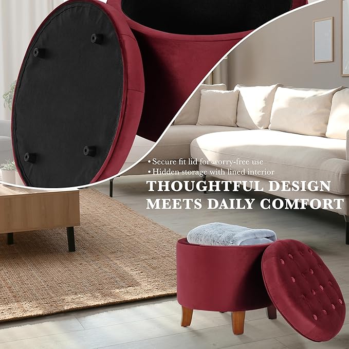 Homepop Home Decor | Upholstered Round Velvet Tufted Foot Rest Ottoman | Ottoman - Image 6