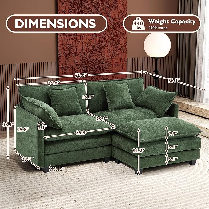 Ihanherry 77" L Shaped Modern Sofa Modular Sectional Cloud Couch - Image 2