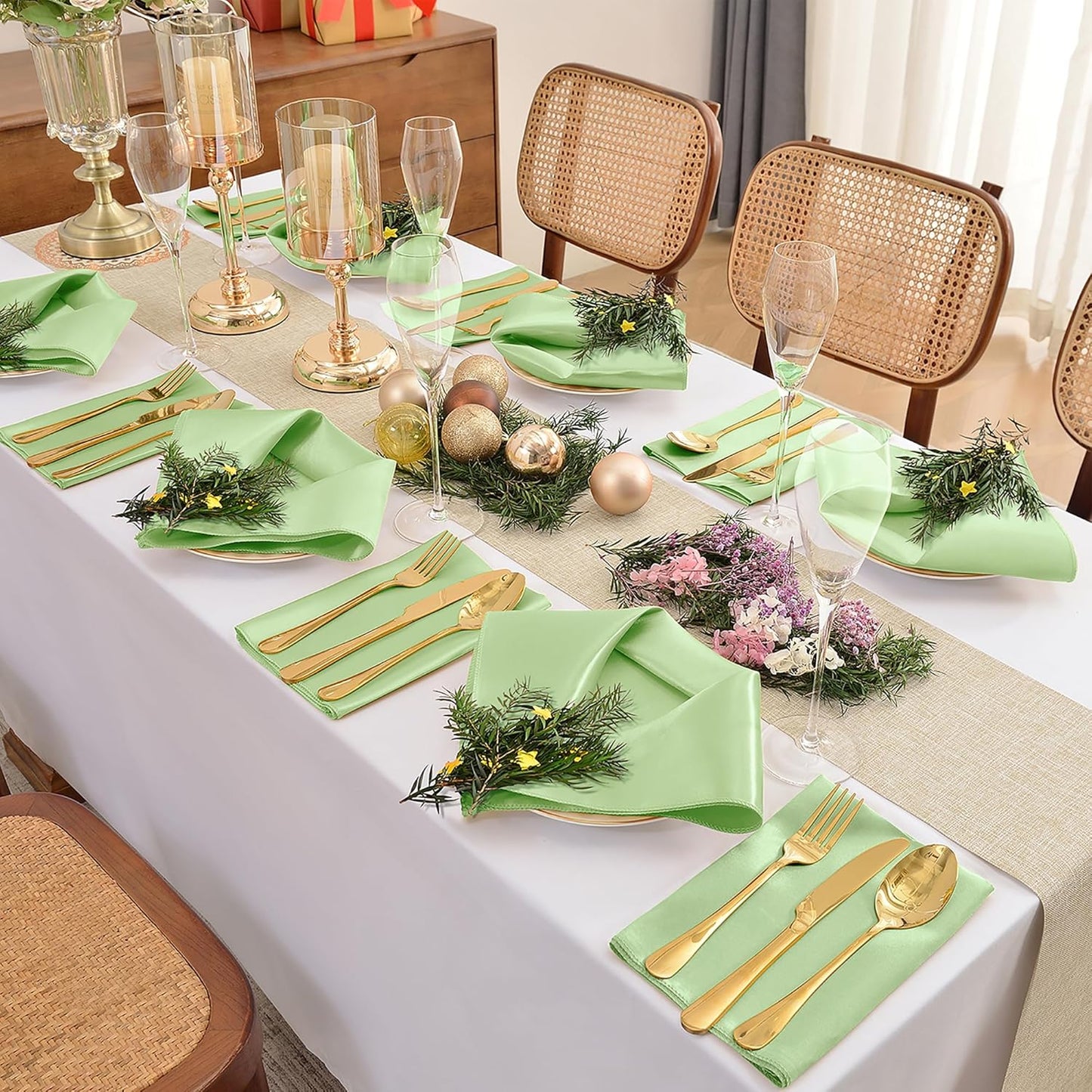 50 Pieces Sage Green Satin Napkins, 17" x 17" Square Table Napkins, Silky Soft Smooth Washable Napkins for Restaurant, Weddings, Dinner, Party Decoration