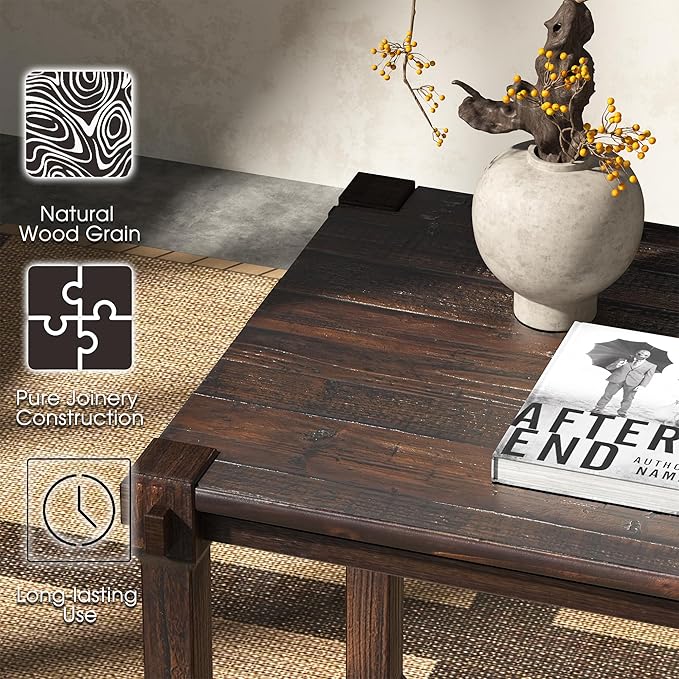 Vintage Aged Solid Wood Side Table Mortise and Tenon Construction - Image 3
